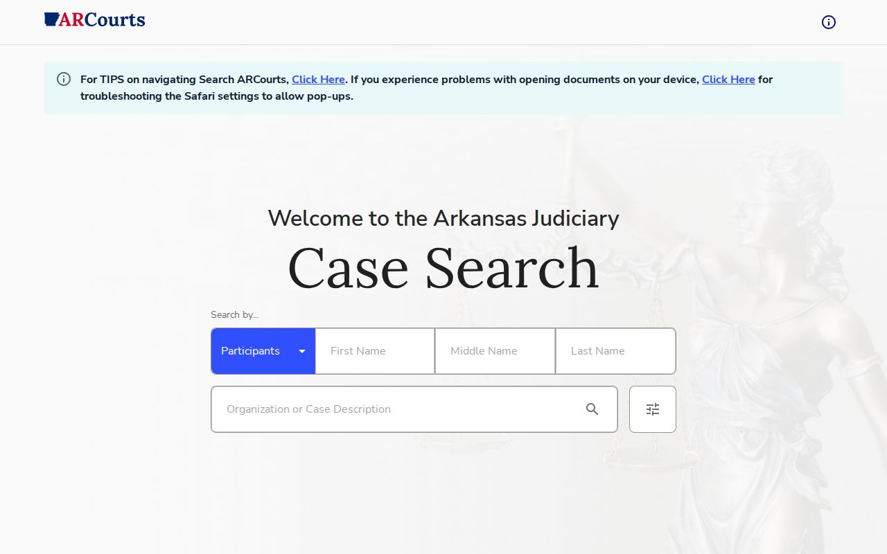 Search ARCourts case lookup interface