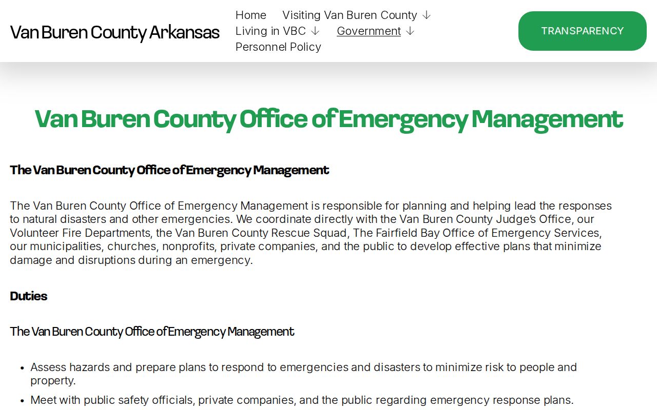 Van Buren County public safety page for Shirley arrest and agency context