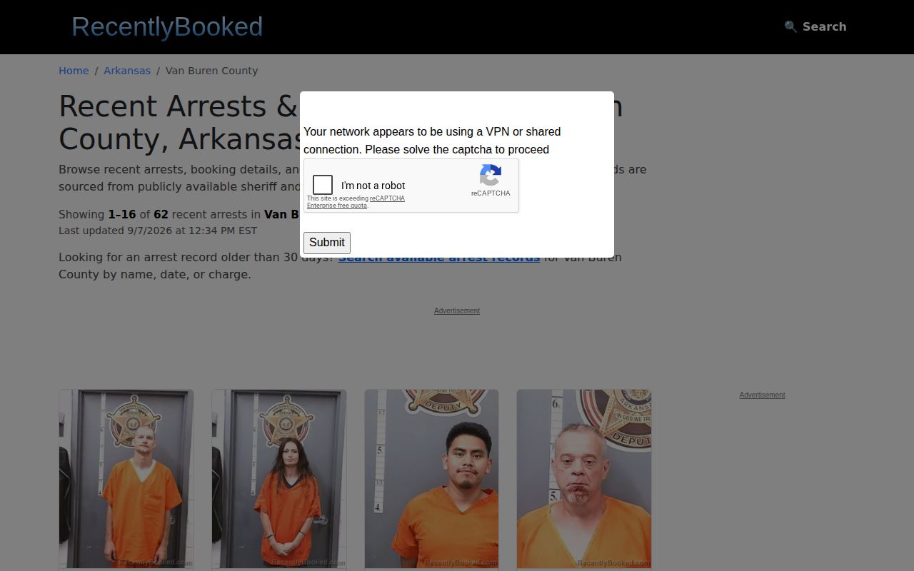 Unofficial RecentlyBooked Van Buren County arrest records section